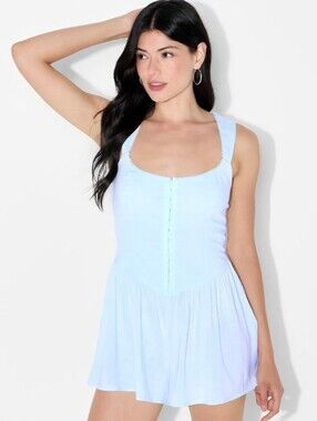 wild fable Light Blue Smocked Tank Romper. Size L. #SW